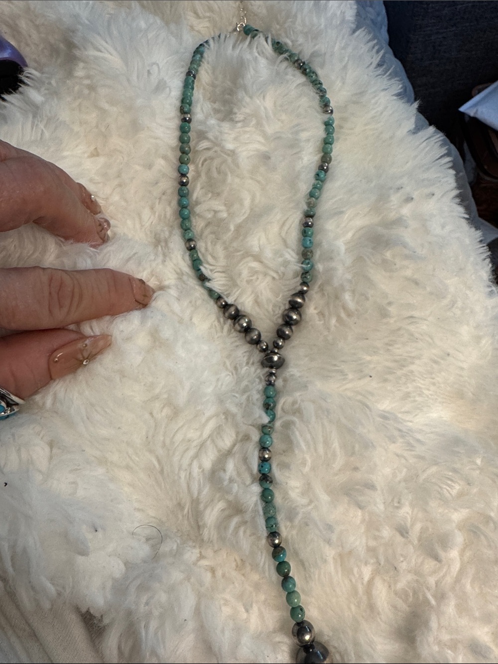Turquoise Bead Lariat Necklace - 925 Silver native made pearls Women’s Jewelry
